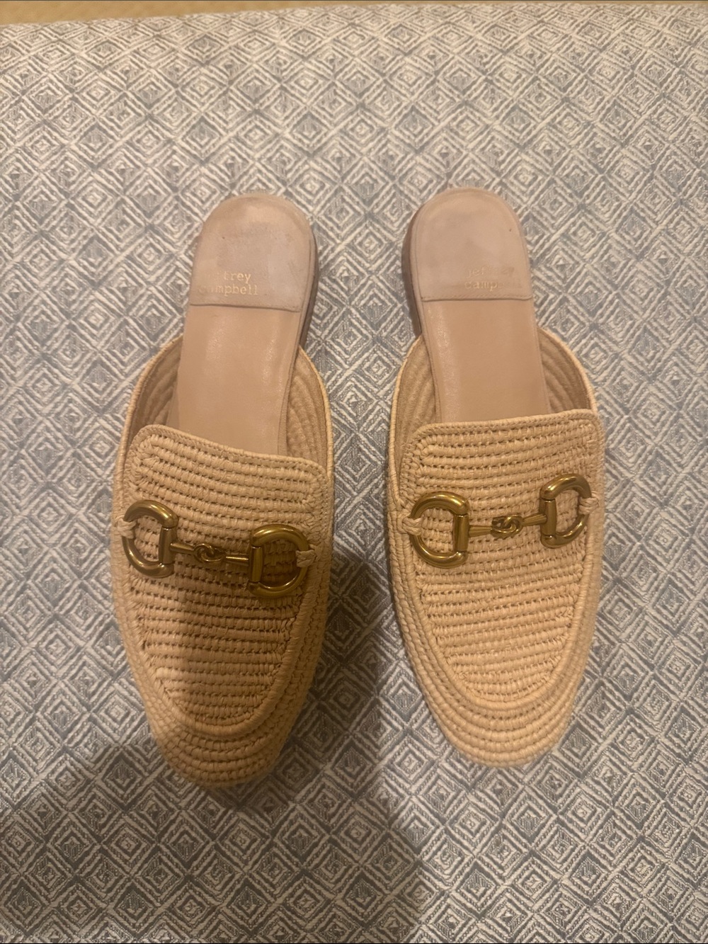 Jeffrey Campbell Beige Woven Mule with Gold Hardware